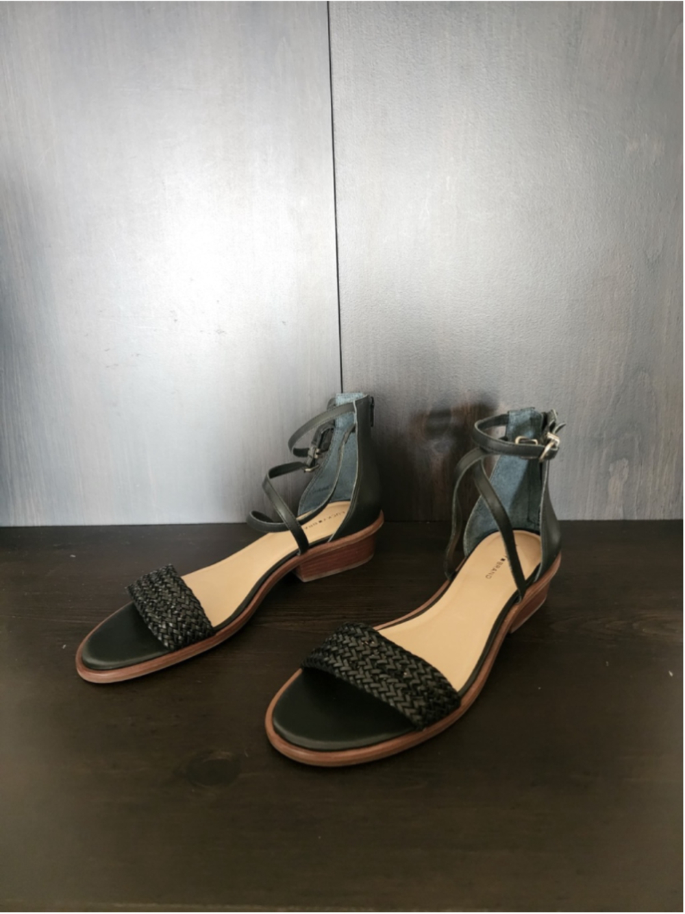 Lucky Brand Skippir LEATHER Gladiator Woven Chunky Block Heel Sandals 10 M BLACK - Picture 5 of 14